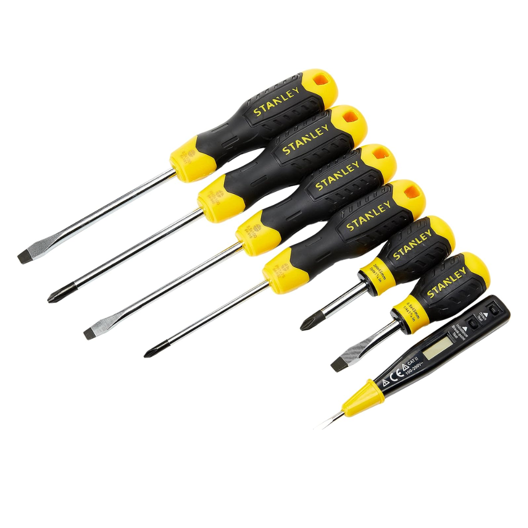 Stanley 0-65-009 Cushion Grip Screwdriver 6 Piece Set With Voltage Tester Multicolor